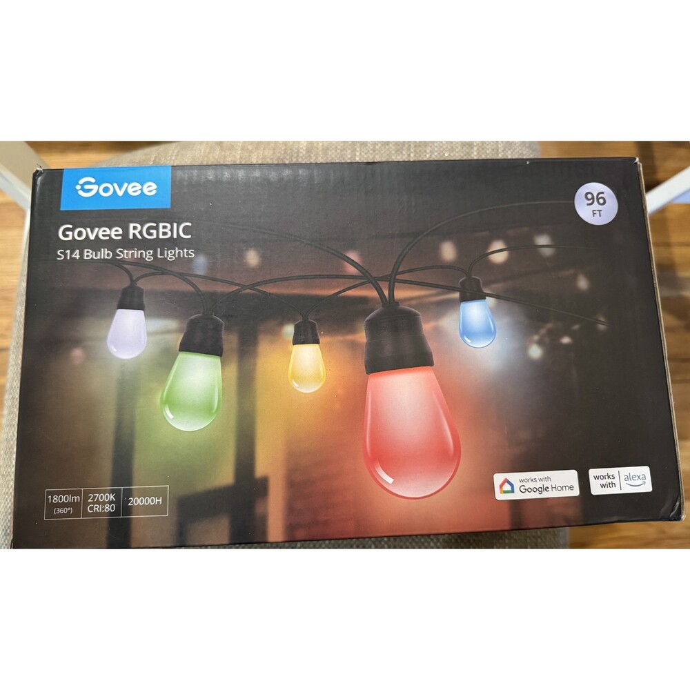 Govee S14 Bulb Outdoor String Lights 2, 96ft Smart RGBIC Warm White Patio New